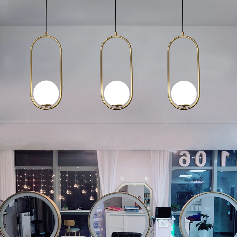 

LED Glass Ball Pendant Lights Metal Hoop Hang Lamp for Bedroom Cafe Restaurant Bar Indoor Lighting Decoration Light Fixture