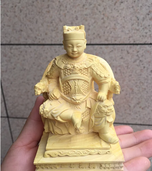 

10cm Boxwood Statue Guang Ze Zun Wang God Wood Home Decor