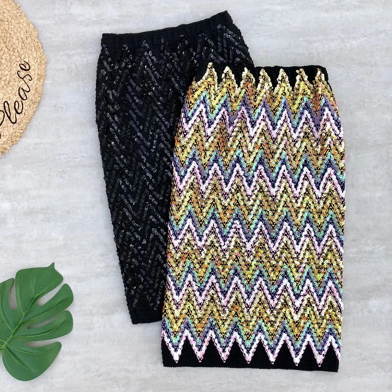 Женская юбка карандаш с блестками серебристая Облегающая Юбка До Колена и