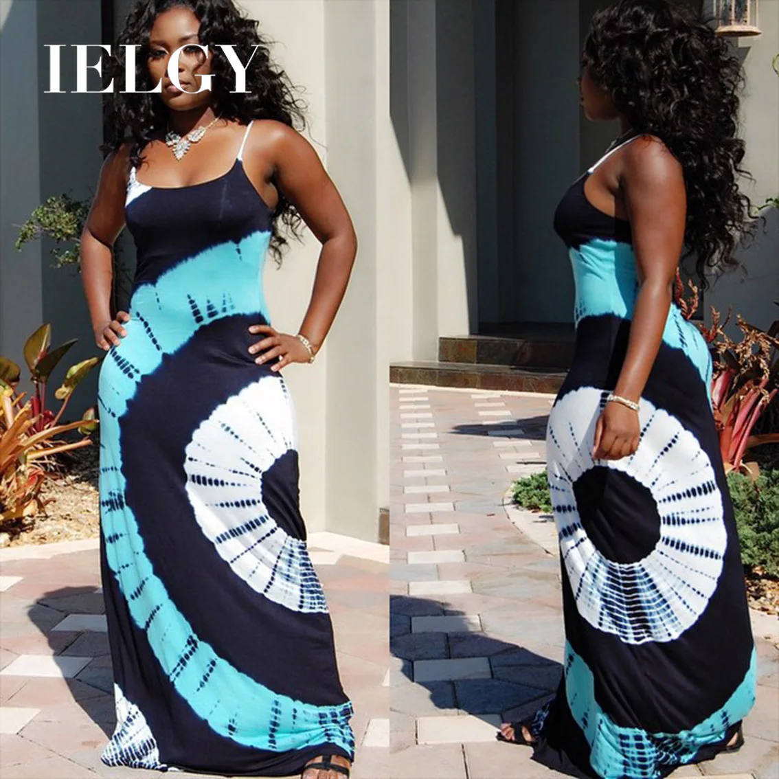 

IELGY sweater dress Women's trendy printed sling was thin beach long