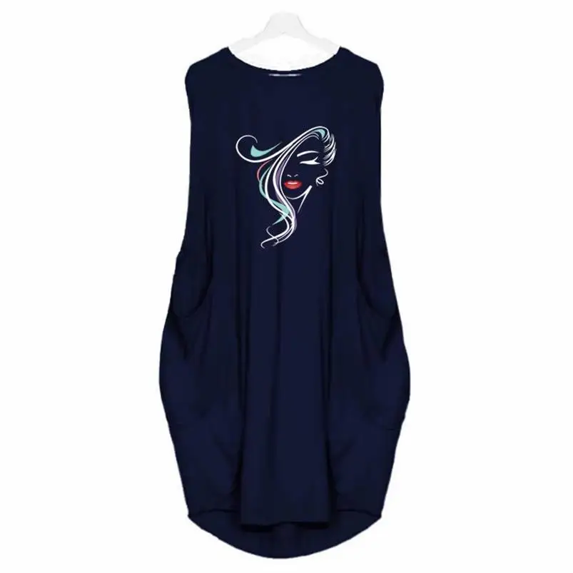 

Pocket Loose Sleeveless Dress African Woman Sleeveless Dress Letters Print Dress Vestidos Summer Vintage Beach Denim Boho