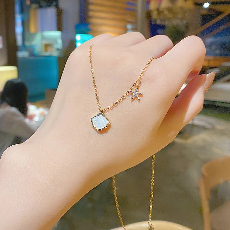

SNCSDK New Titanium Steel Starfish Shell Women's Necklace 2020 Temperament Design Simple fairy Clavicle Chain fashion jewelry