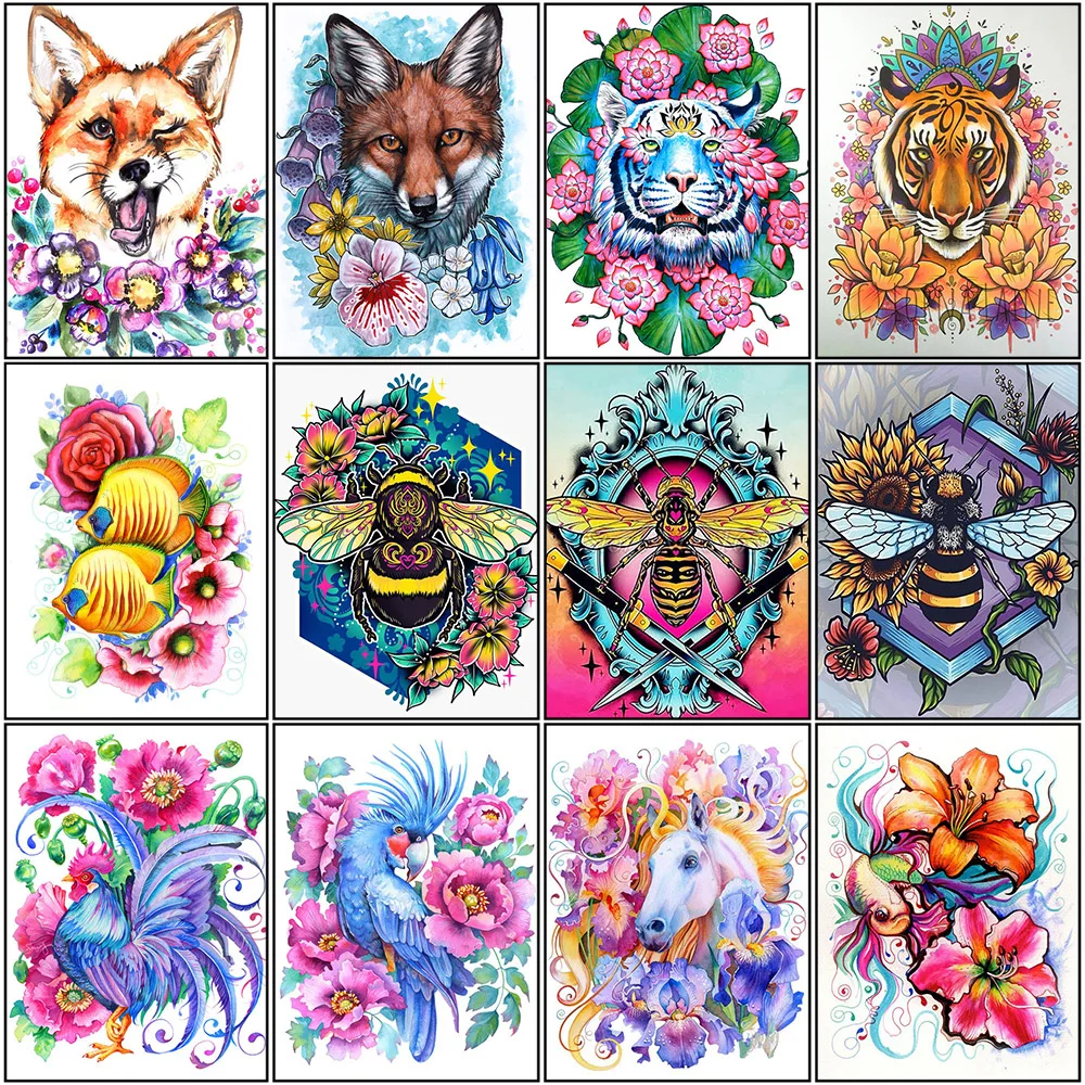 5D квадратная алмазная живопись животные тигр птица рыба цветок сделай сам стразы