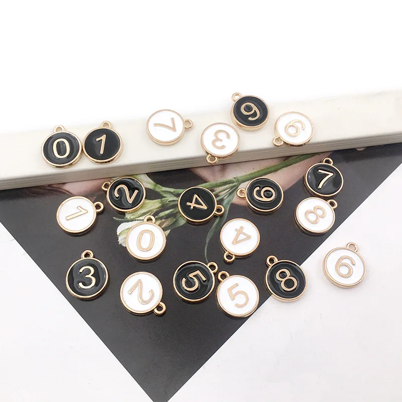

0-9 Arabic Numerals Enamel Charms Alphabet Charms Initial Letter Handmade Pendant For Diy Bracelet Jewelry Making Wholesale