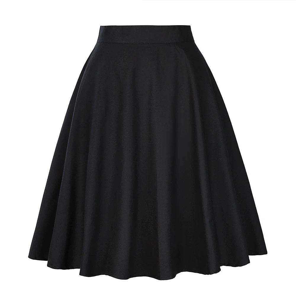 

Женская хлопковая юбка с завышенной талией, черная винтажная трапециевидная короткая юбка до колен в стиле 50-60-х годов, школьная повседневн...