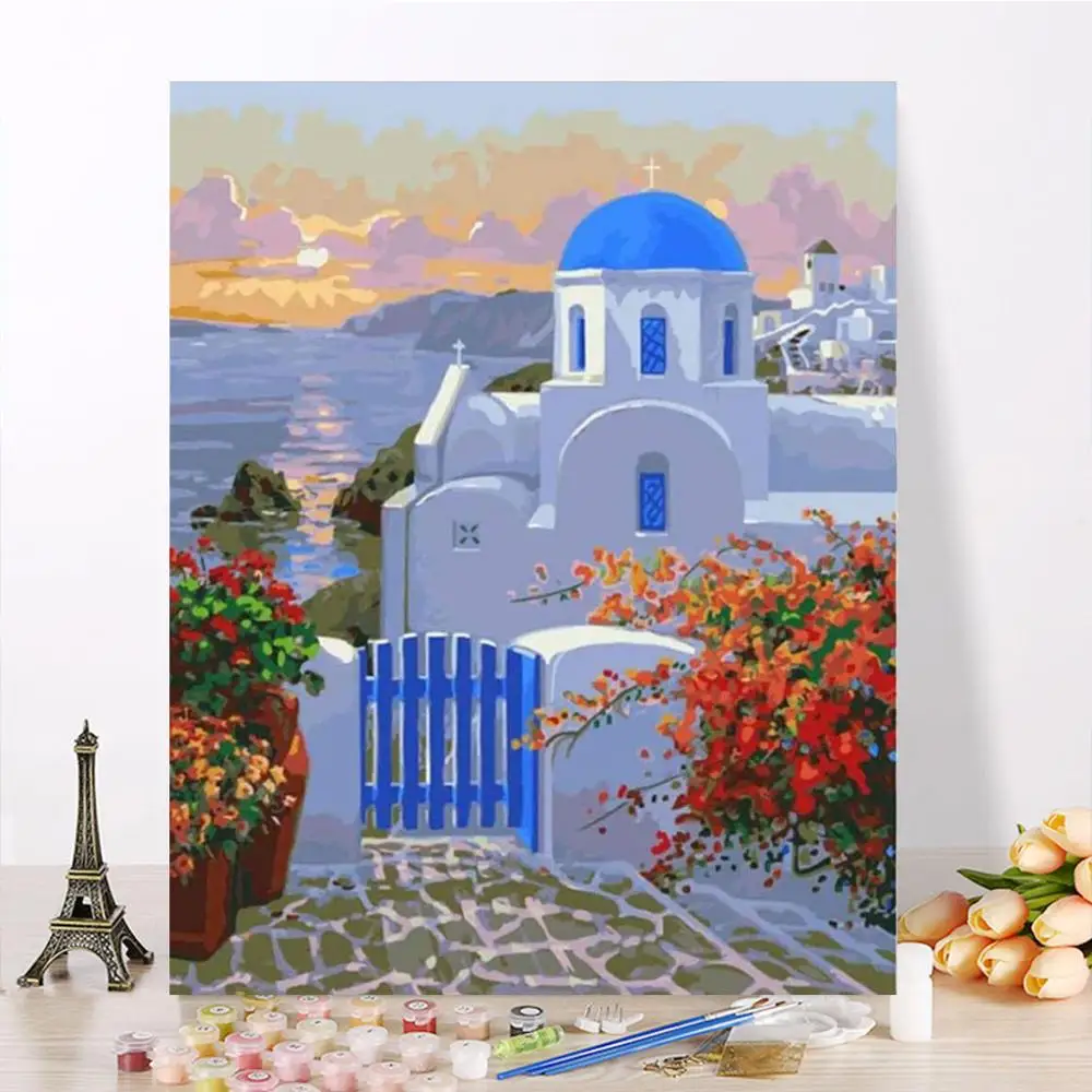 Скандинавский Синий Средиземноморский ландшафт Греция Эгейский морской дом