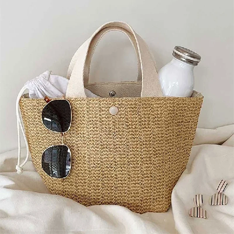 

Summer Handmade Bags for Women Beach Weaving Ladies Straw Bag Wrapped Beach Bag Rattan Kintted Top Handle Handbags Travel Totes
