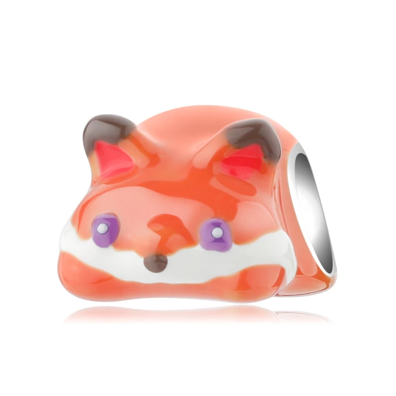 

LYNACCS Cute Little Fox Orange Enamel Beads 925 Sterling Silver Charms for Jewelry Making Fit Original Pandora Bracelet Bangles