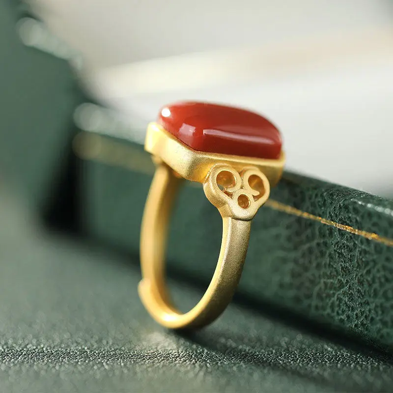 Южное красное агатное кольцо для женщин S925 Стерлинговое Серебро нефритовый корт