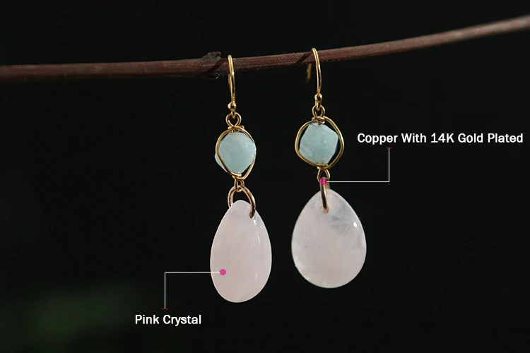 

Natural Pink Crystal Drop Earring For Women Girl Cute Minimalist Birthday Gifts Handmade Charm Fashion Jewelry