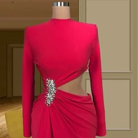 robe de soiree sexy red celebrity evening dresses cut out dubai long sleeves 2021 plus size pageant wear prom party gowns