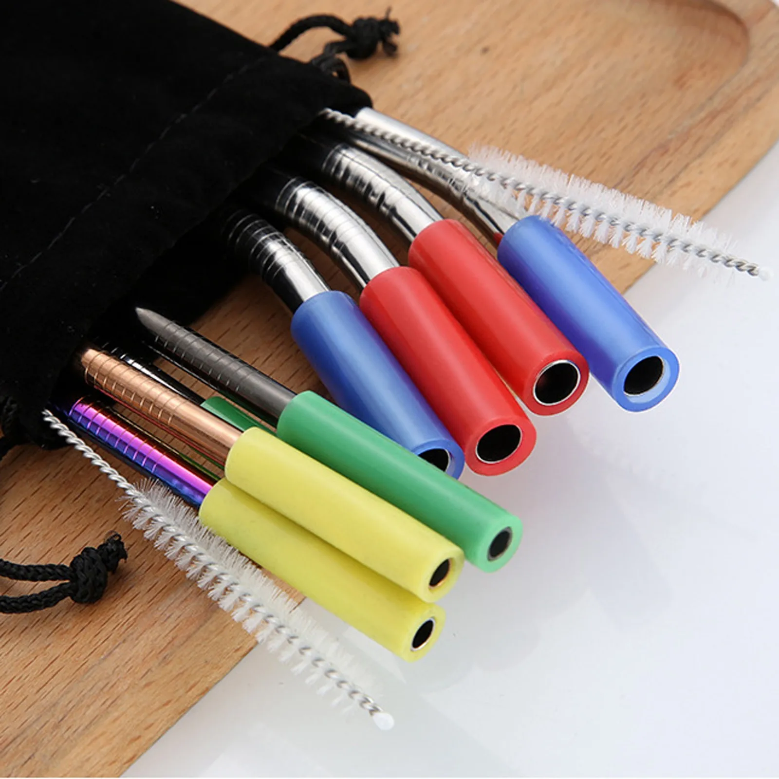 

8PCS Stainless Steel Straw Food-Grade Silicone Sleeve Non-Slip And Reusable Milk Drinkware Bar Party Accessory