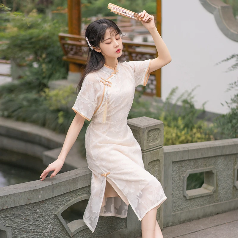 

Spot will restore ancient ways chiffon cut flower loose long qipao dress two-piece cheongsam girl