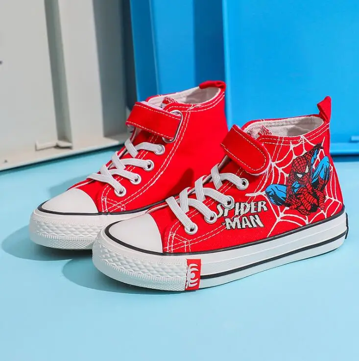 Холщовые кроссовки с высоким верхом и мультяшным человеком-пауком для мальчиков