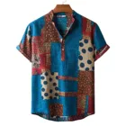 Гавайская Рубашка мужская с коротким рукавом, Повседневная Блузка с принтом в стиле пэчворк, базовая футболка на пуговицах, с V-образным вырезом, удобная летняя