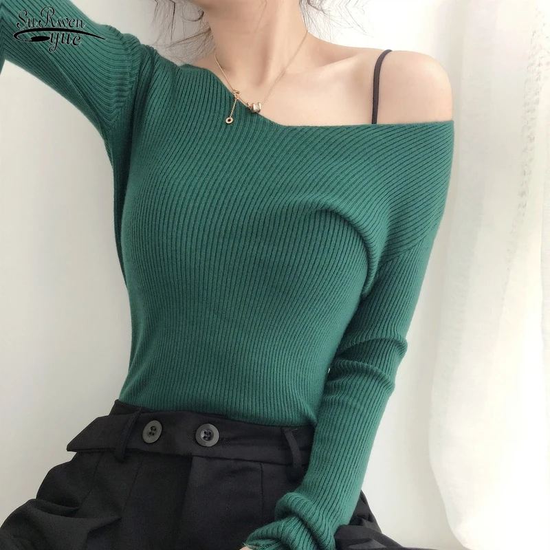 

Sexy 2021 Autumn Long-sleeve Pullover Sweater V-neck Tops Korean Bottoming Pullover Slim Sweaters Knitted Fashion Clothes 16678