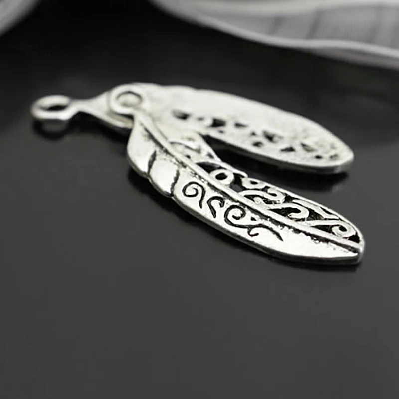 Подвески из цинкового сплава с перьями под античное серебро, 10 шт., 38x10 мм, фурнитура для изготовления ювелирных изделий «сделай сам», аксессуары, (26834)