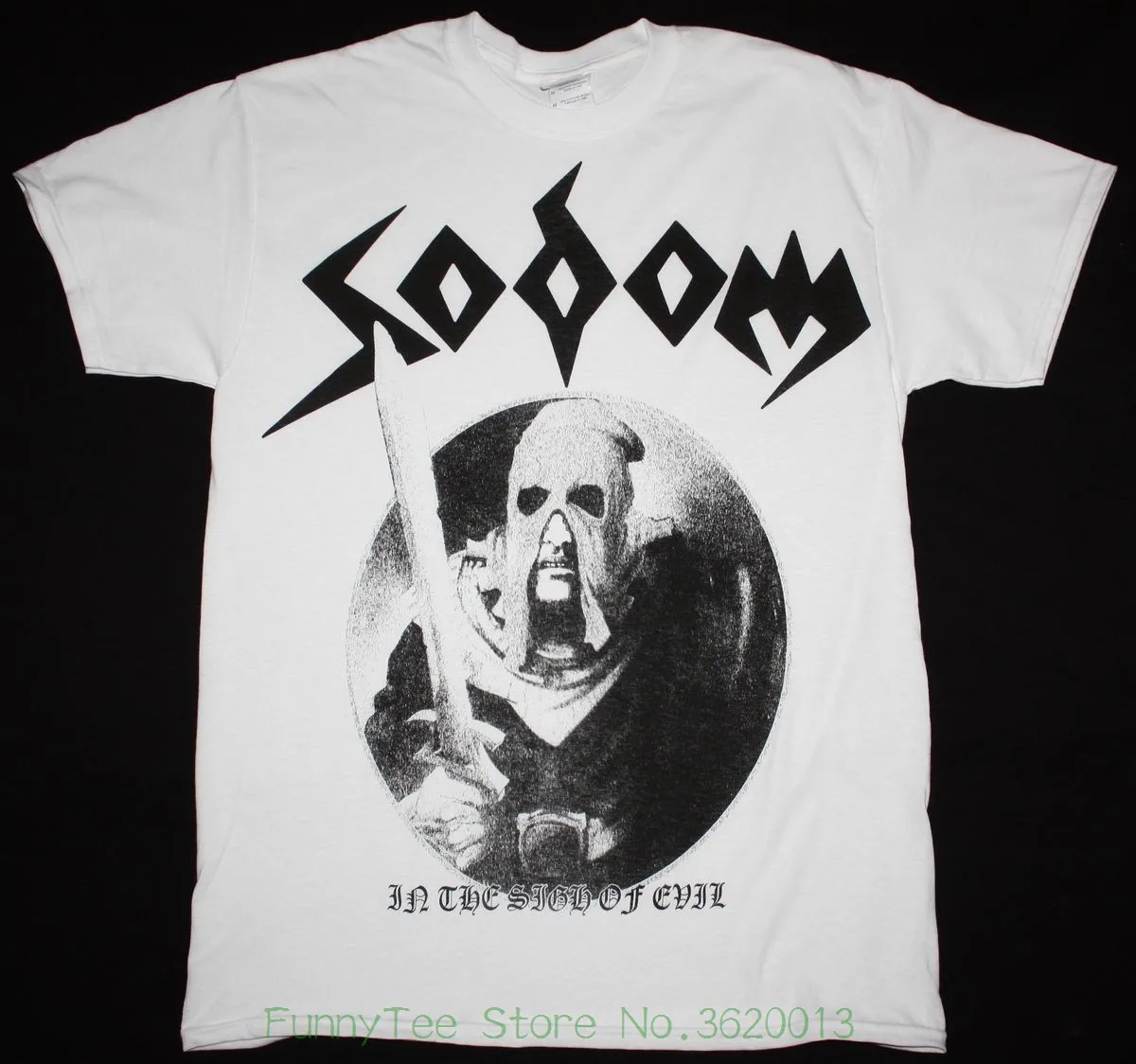 Белая футболка Sodom в знак зла металлическая Джамбо с принтом разрушения | Мужская