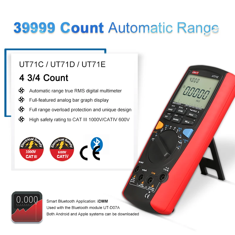 Цифровой мультиметр UNI-T UT71C UT71D UT71E RMS AC DC инструмент Вольт-Ампер Ом измеритель