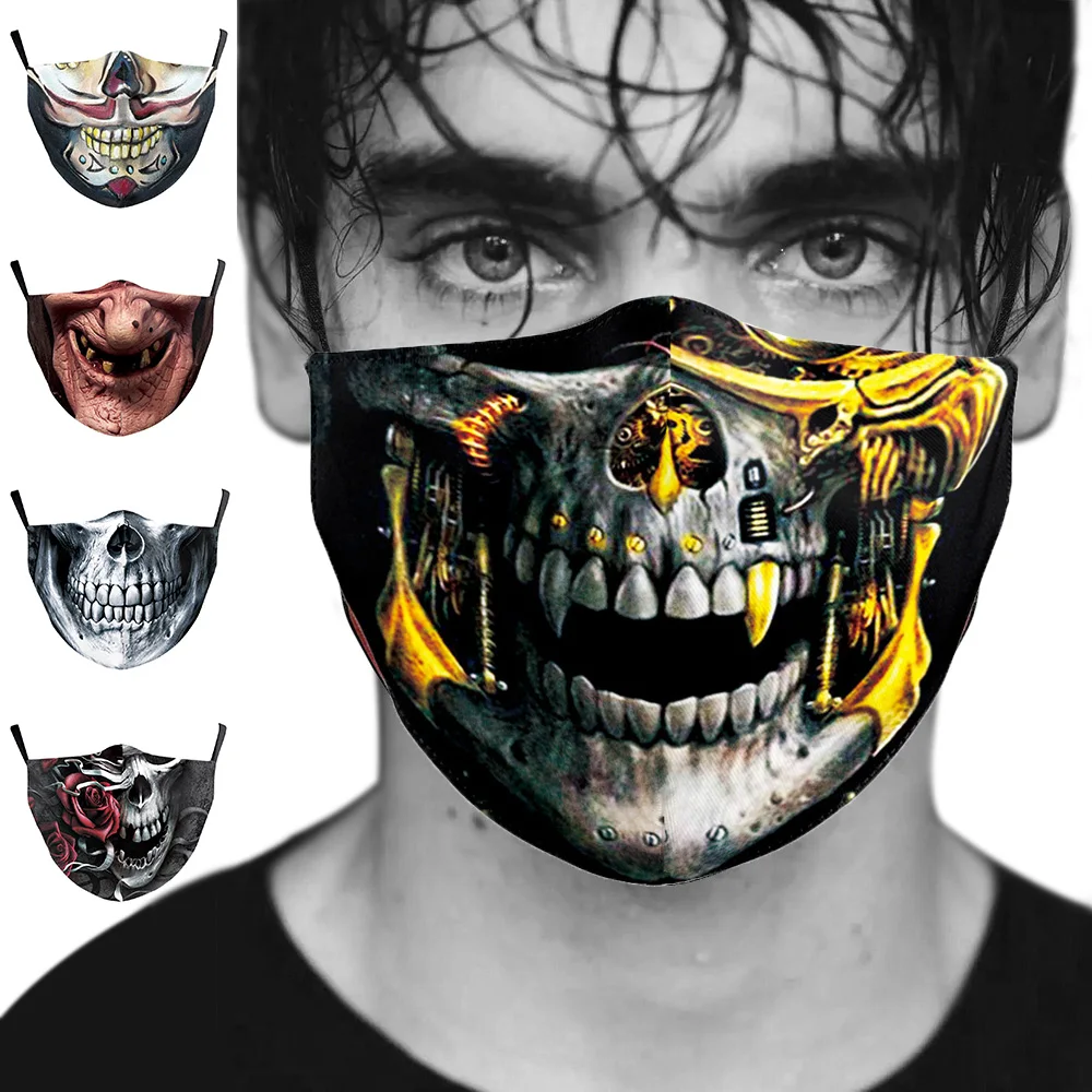 

Fashion Cospaly Halloween Horror Skull Mouth Masks Women's Men Unisex Face-Protection Breathable Cycling Spots Adult Party Mask