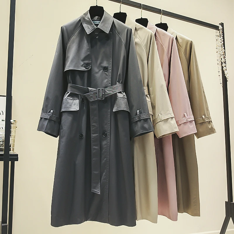 

Женский Повседневный двубортный тренчкот, простой классический длинный тренчкот с поясом, шикарная Женская ветровка, осень 2022