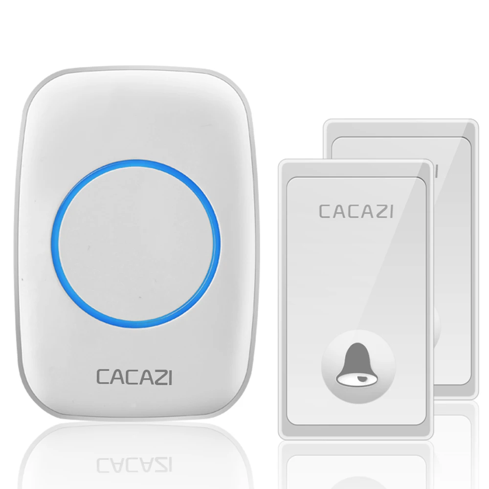 2 button 1 receiver CACAZI не требуется батарея беспроводной дверной звонок автономный 58 курантов США ЕС Великобритания штекер умный дом дверной звонок 1 2 кнопки 1 2 приемника - Цвет: 2 button 1 receiver