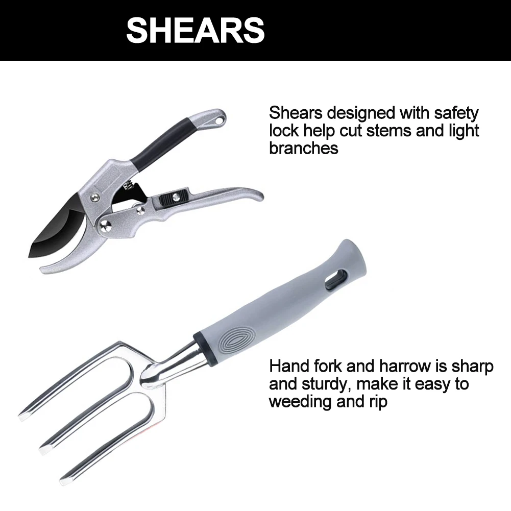 

9pcs Loose Soil Rake Shovel Garden Tools Set Ergonomic Handle With Tool Bag Space Aluminum Portable Gardening Gloves Manual