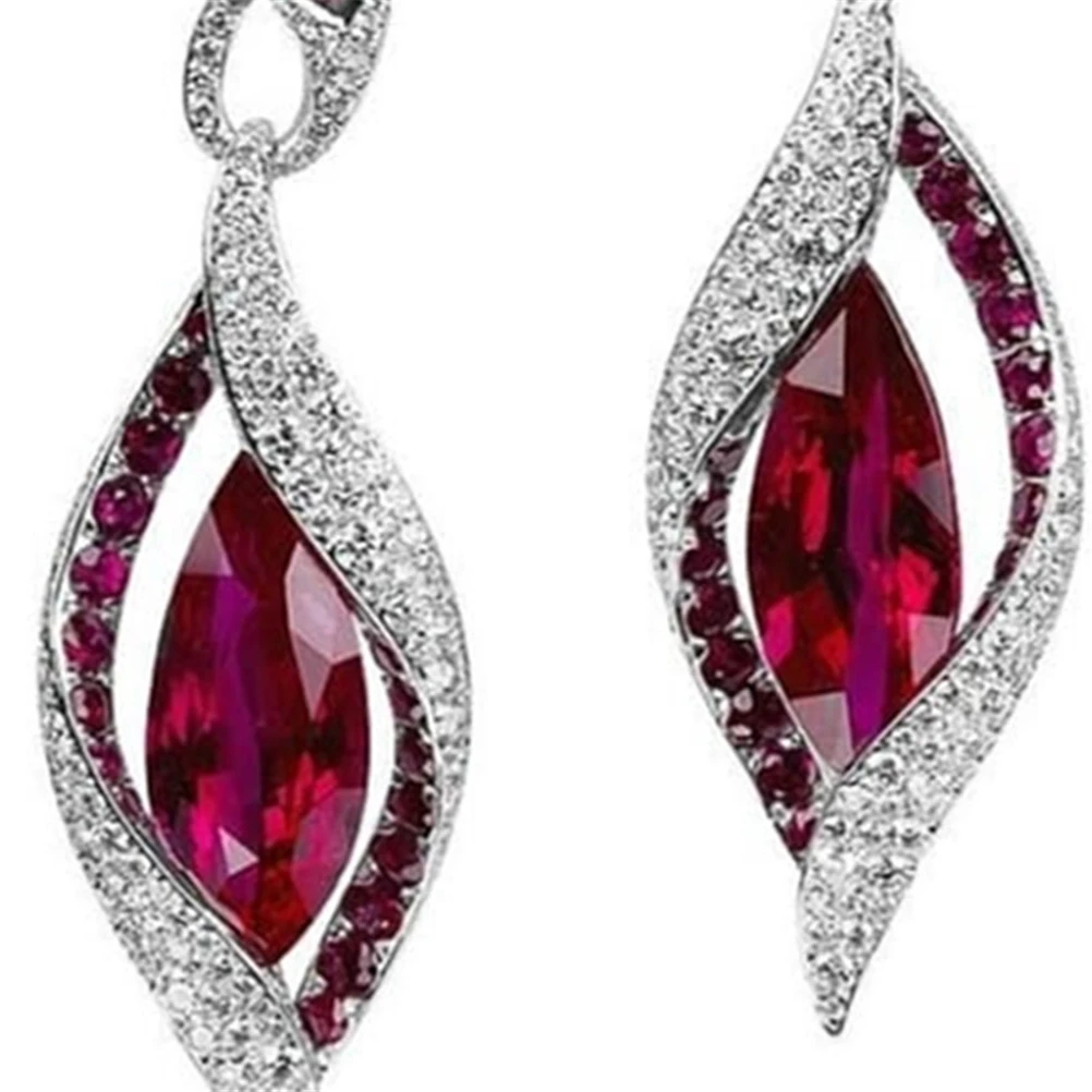 

Fashion Exquisite Red Horse Eye Zircon Earrings Female Geometric Leaf Engagement Wedding Jewelry Jewelry Wholesale