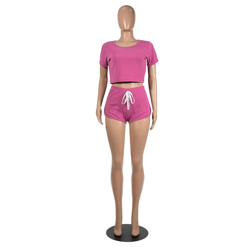 

Sport Summer Two Piece Set Women Dropshipping Fashion Stretch Shorts Sets Streetwear Short Sleeve Sweatsuit Outfits Wholesale