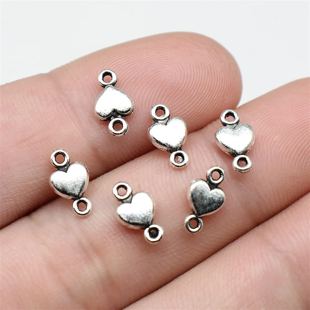 

40pcs Charms Connector Antique Silver Color Small Heart Connector DIY Jewelry Making Accessories 10x5mm