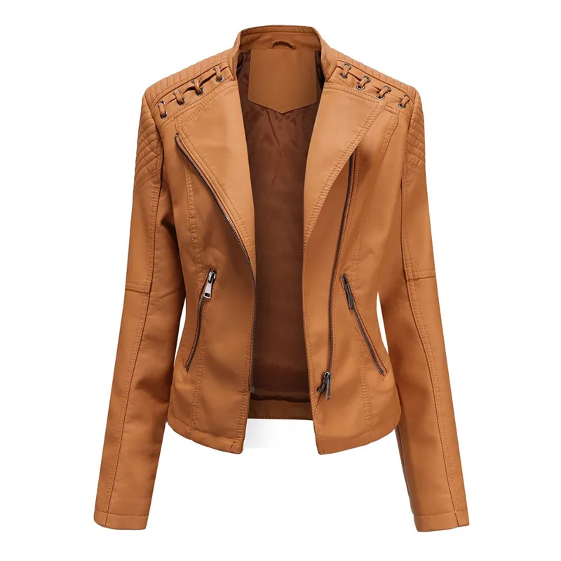 

Women PU Motorcycle Jacket 2021 Spring Autumn Casual Faux Leather Jakcets Female Slim Streetwear Oversized Coat Short Outerwear