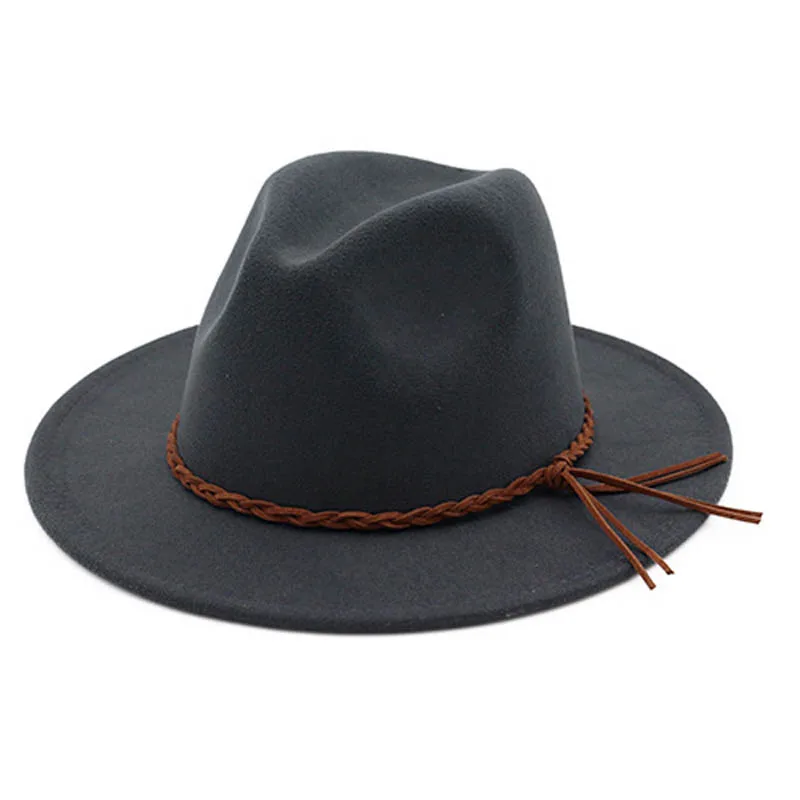 

Unisex flat brim wool felt winter wide brim cap women vintage fedora hat with Wide brim gentleman elegant ladys jazz hat