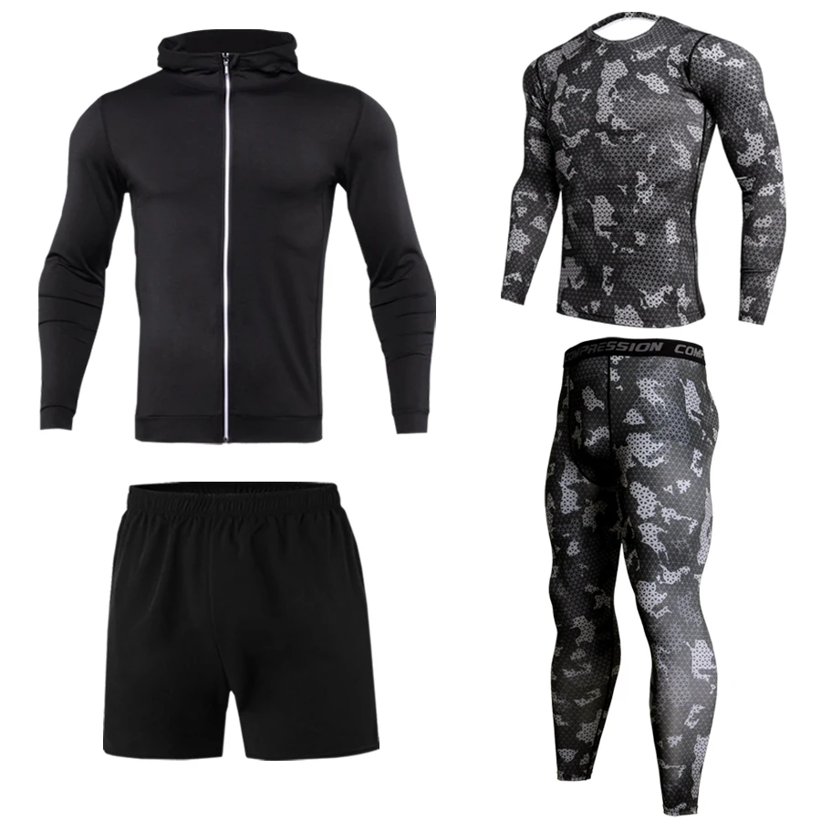 Camouflage tight training suit sports jogging sports suit fitness men's compression thermal underwear top trousers sportswear