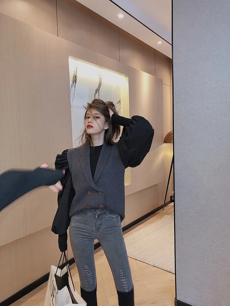 GetSpring Женский вязаный жилет Ретро женский свитер двубортный Трикотажный без