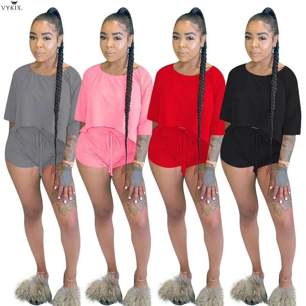 

Women Summer Solid Two Piece Sets Casual Tee Tops Shorts Suits Tracksuits Club Outfitsclubwear Streetwear Femme Matching Sets