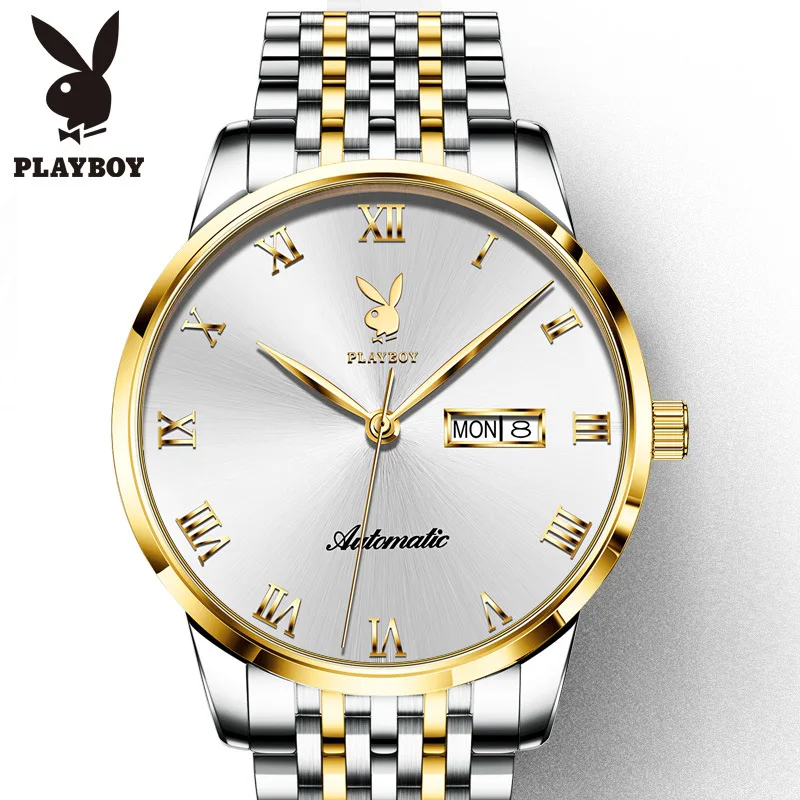 

Playboy brand men's watch waterproof simple automatic mechanical watch luxury 18K Gold Stainless Steel wirstWatch for men
