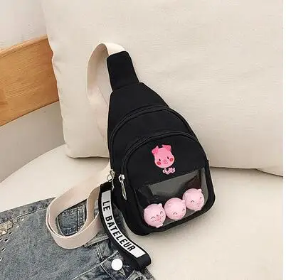 Black Pig Модные женские мини-сумки на плечо, милые женские сумки на груди с принтом свиньи, холщовые сумки-мессенджеры - Цвет: Black Pig
