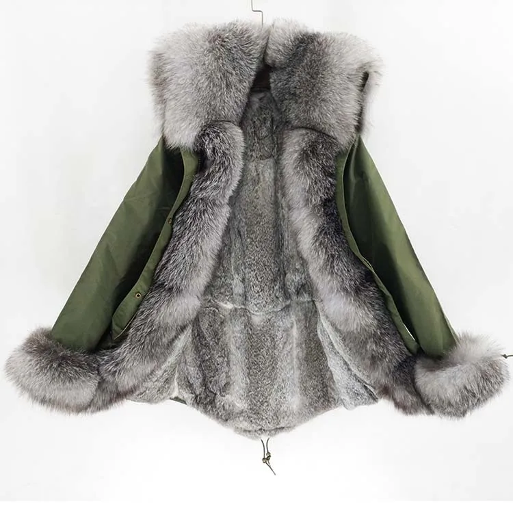 OFTBUY, водонепроницаемая парка, зимняя куртка, Женское пальто с натуральным мехом, большой натуральный мех енота, Воротник из натурального меха кролика, подкладка из толстого теплого меха, Новинка - Цвет: green silver 2