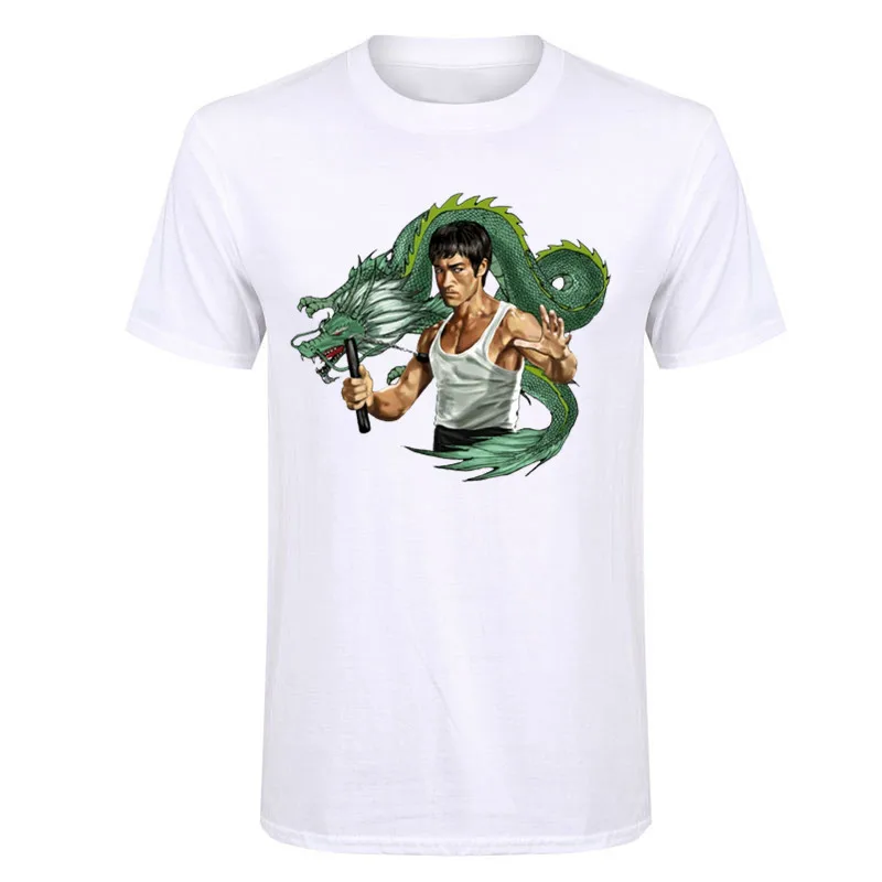 2020 Летняя мужская желтая футболка Брюса Ли с коротким рукавом кунг-фу мастер