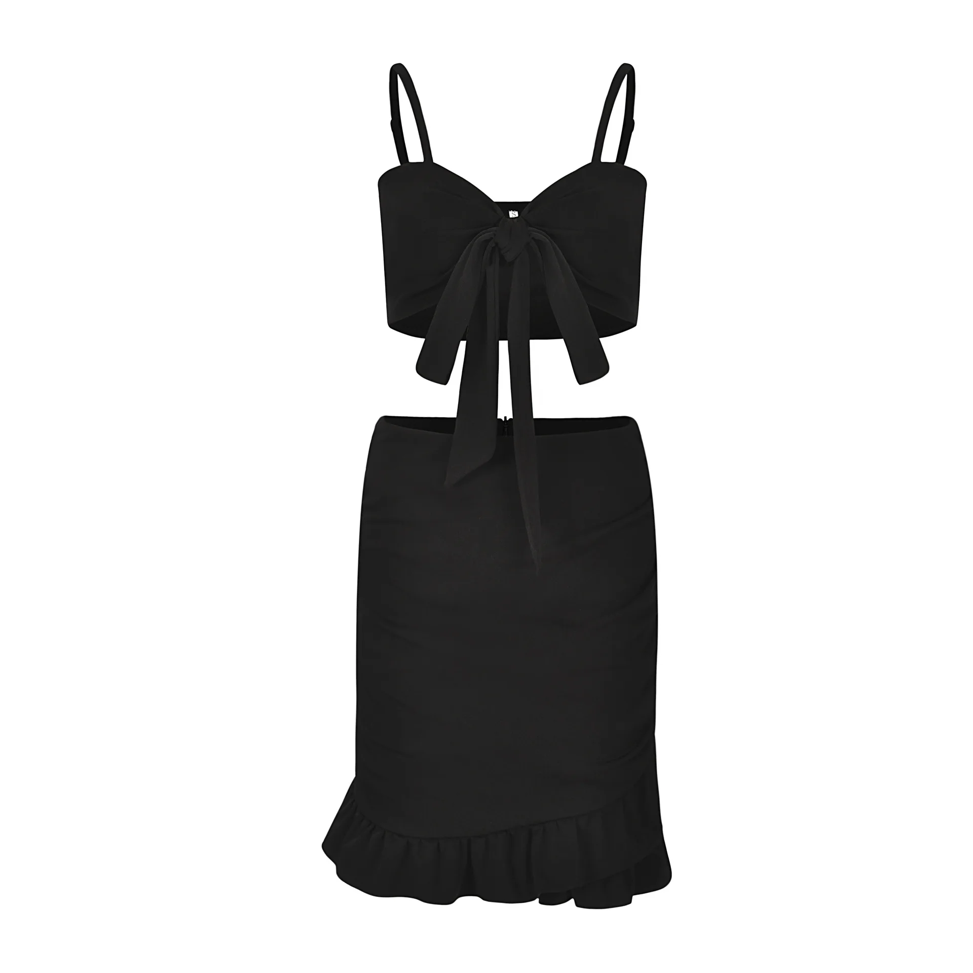 

Spring and summer new style Tube top camisole High waist ruffled hip dress suit European and American explosions