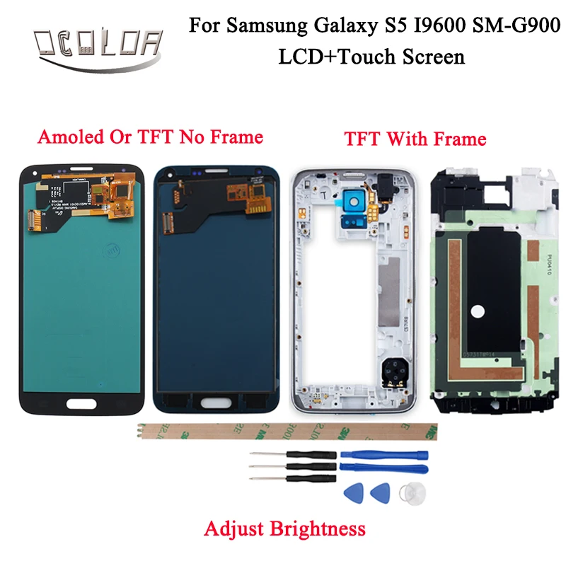 Ocolor для samsung Galaxy S5 I9600 SM-G900 G900F G900M Amoled ЖК-дисплей и сенсорный экран с рамкой+ инструменты регулировки яркости