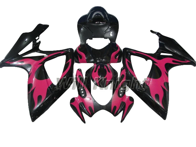 

For Suzuki GSX-R600 GSX-R750 K6 2006 2007 ABS Plastic Body Fairing Kit Black with Pink Flame