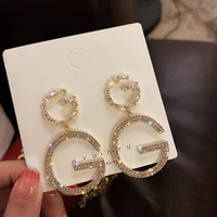 womens rhinestone big gg letter pendant earrings female party nightclub statement pendant fashion jewelryj