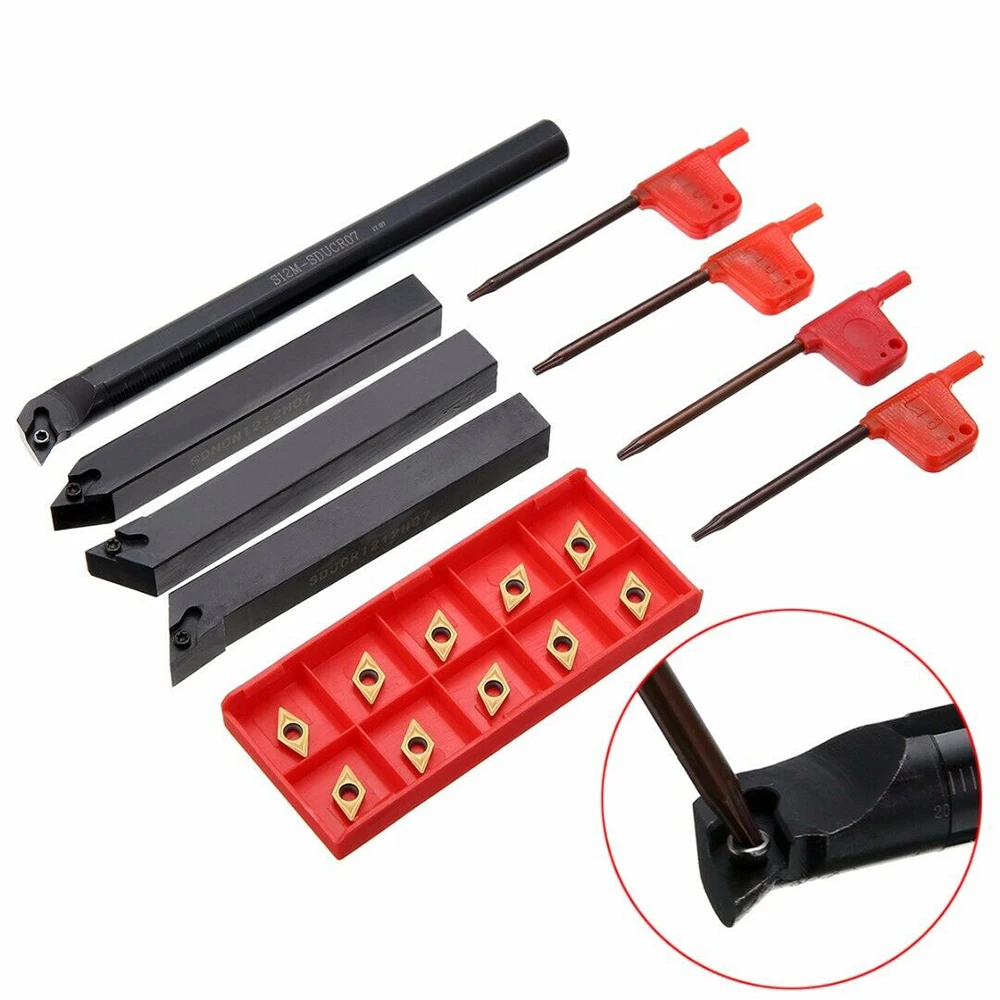 

Set Boring Bar 12mm Lathe Turning Holder DCMT0702 Carbide Inserts Plastic Wrench
