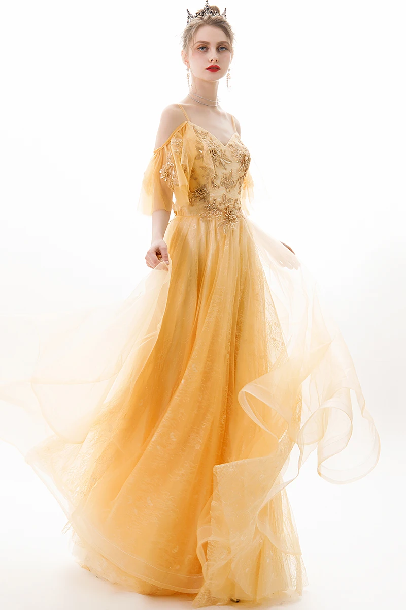 Robe De Soiree длинное вечернее платье 2020 Тюль официальное с аппликацией на выпускной