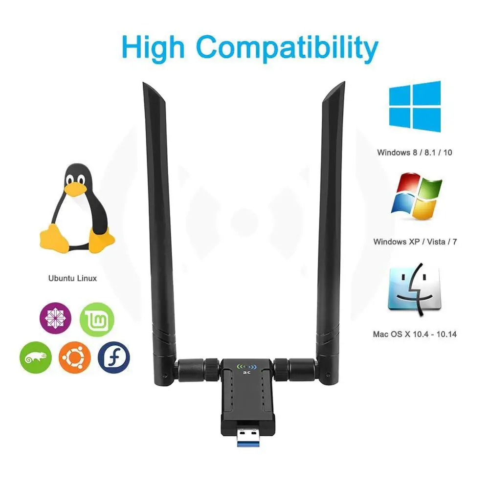 KuWFi 1900 Мбит/с USB Wifi адаптер двухдиапазонный 5dBi антенна USB3.0 беспроводная сетевая карта для ПК настольный