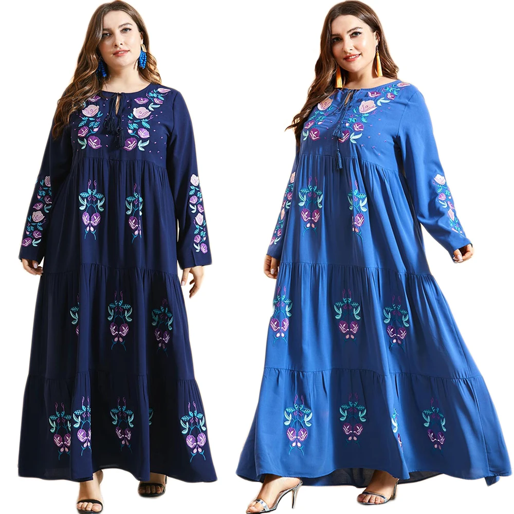Длинное платье Дубай, мусульманское женское платье с вышивкой, турецкий стиль, арабский джилбаб Рамадан, мусульманское платье макси, модное...