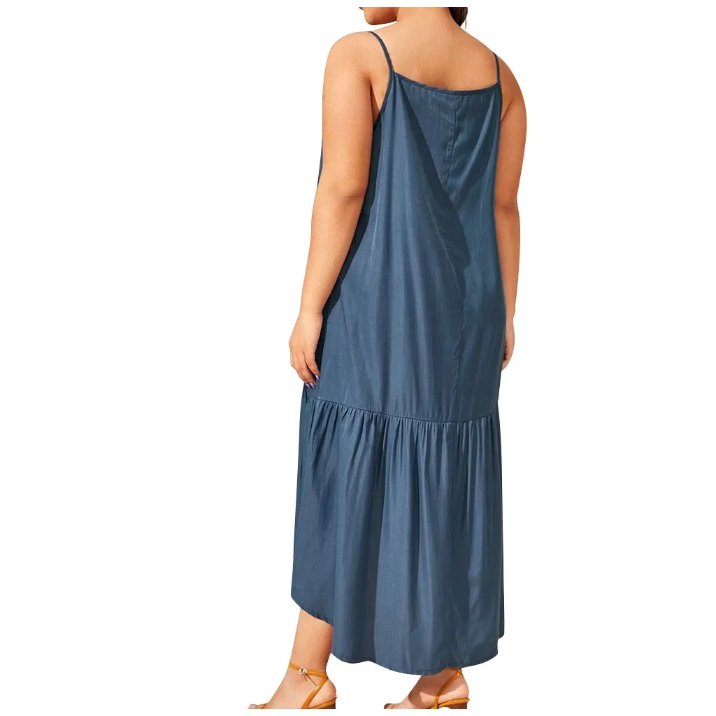 

Women Resort Style Suspender Dress Fashion Women Casual Plus Size Strapless Solid Color Sleeveless Loose Dress
