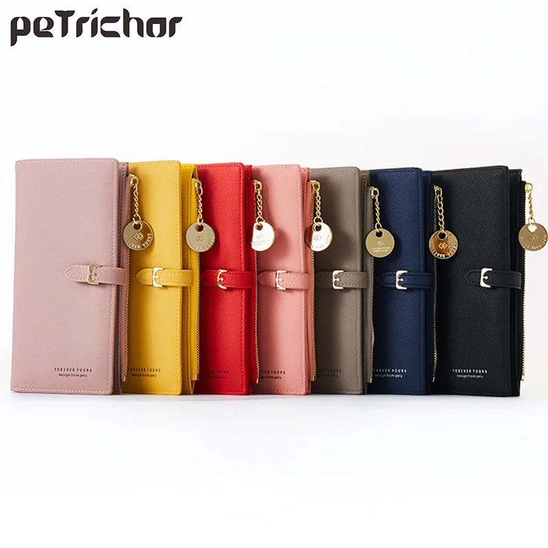 Женский кошелек из мягкой кожи длинный брендовый с застежкой тонкие Кошельки для