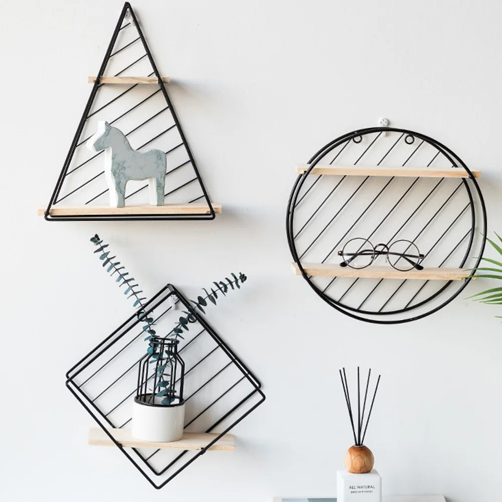 Деревянный железный настенный стеллаж для хранения дома простая настенная полка
